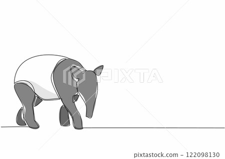 Continuous one line drawing tapir pose. One of the animals that experiences illegal hunting due to human greed. Nose. Tapirus indicius. World Tapir Day. Single line draw design vector illustration 122098130