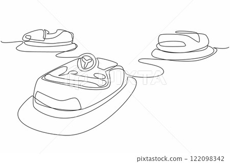 Single one line drawing some bumper cars that are damaged and not maintained. A miserable place. Not feasible. International Chernobyl Remembrance Day. Continuous line design graphic illustration Single one line drawing some bumper cars that are damaged and not maintained. A miserable place. Not feasible. International Chernobyl Remembrance Day. Continuous line design graphic illustration 122098342