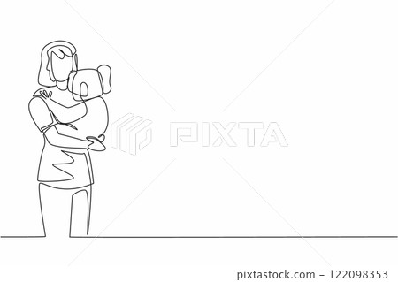 Single continuous line drawing a woman in casual clothes hugging a koala. Animals that have cute and adorable looks. Sleeping on a treetop. Hug an Australian Day. One line design vector illustration Single continuous line drawing a woman in casual clothes hugging a koala. Animals that have cute and adorable looks. Sleeping on a treetop. Hug an Australian Day. One line design vector illustration 122098353
