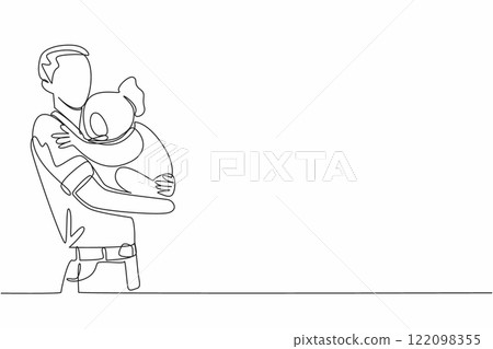 Single continuous line drawing a man in casual clothes carrying a koala. a man in casual clothes carrying a koala. Pampering with humans. Hug an Australian Day. One line design vector illustration Single continuous line drawing a man in casual clothes carrying a koala. a man in casual clothes carrying a koala. Pampering with humans. Hug an Australian Day. One line design vector illustration 122098355