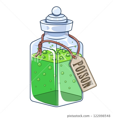 Glass bottle with magic potion Glass bottle with magic potion 122098548