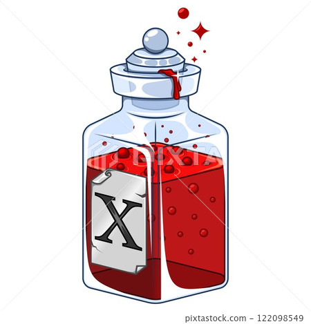 Glass bottle with liquid substance with label Glass bottle with liquid substance with label 122098549