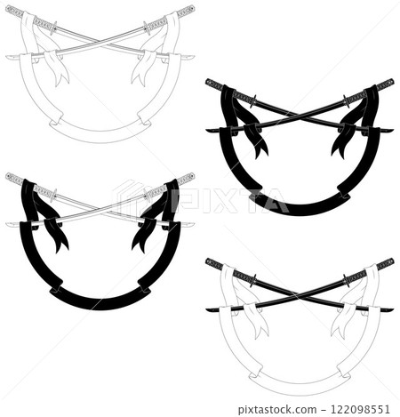 Ancient Japanese sword surrounded with ribbon Ancient Japanese sword surrounded with ribbon 122098551