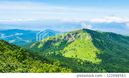 Climbing Mt. Azuma and Mt. Nekodake in summer (view of Mt. Nekodake and the Northern Alps from the summit of Mt. Azuma) 122098561