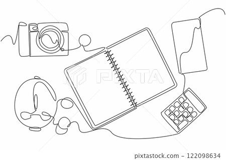 Continuous one line drawing open notebook with the words Bucket List written on it. Calculating the needs for going on vacation. National Bucket List Day. Single line draw design vector illustration 122098634