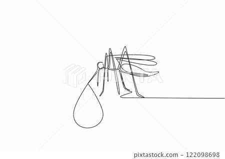 Single continuous line drawing mosquitoes that have drops of blood at the tip of their suckers. Diseases transmitted by mosquito bites. Health. World Malaria Day. One line design vector illustration 122098698