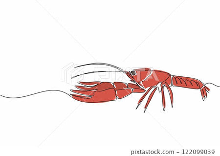 Single continuous line drawing crawfish posing. Has a fairly high protein content. Has many benefits for the body when eaten. Delicious food. National Crawfish Day. One line design vector illustration 122099039