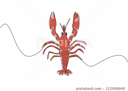 Single one line drawing crawfish posing. Animals with claws. Used to catch prey. Edible animals. Have a delicious savory taste. National Crawfish Day. Continuous line design graphic illustration Single one line drawing crawfish posing. Animals with claws. Used to catch prey. Edible animals. Have a delicious savory taste. National Crawfish Day. Continuous line design graphic illustration 122099040