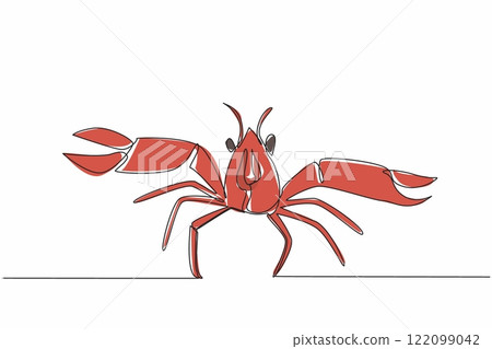Continuous one line drawing crawfish posing. Animals with claws that can prevent the risk of osteoporosis and heart disease. Savory. National Crawfish Day. Single line draw design vector illustration Continuous one line drawing crawfish posing. Animals with claws that can prevent the risk of osteoporosis and heart disease. Savory. National Crawfish Day. Single line draw design vector illustration 122099042