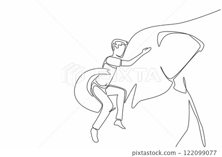 Single continuous line drawing an elephant is lifting a man with its trunk. An expression gratitude of animal to humans. Caring. Affection. Save The Elephant Day. One line design vector illustration 122099077