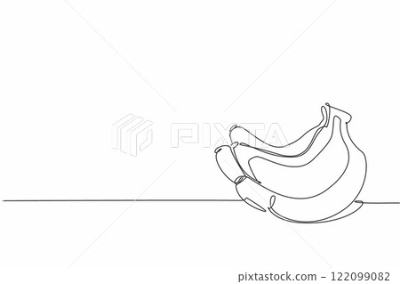 Single one line drawing bunch of bananas. Bunch of ripe bananas ready to eat. Creamy. Contains lots of vitamins. Facilitates digestion. National Banana Day. Continuous line design graphic illustration 122099082