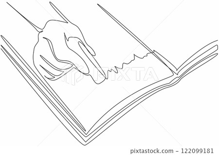 Continuous one line drawing hand is erasing writing in a book with a rubber eraser. Some tasks need to be fixed. Rectification. National Rubber Eraser Day. Single line draw design vector illustration Continuous one line drawing hand is erasing writing in a book with a rubber eraser. Some tasks need to be fixed. Rectification. National Rubber Eraser Day. Single line draw design vector illustration 122099181