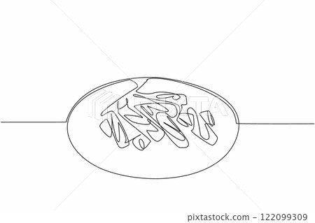 Continuous one line drawing some red licorice candy sticks cut into short pieces on a plate. Ready-to-eat sweet snack. Healthy. National Licorice Day. Single line draw design vector illustration Continuous one line drawing some red licorice candy sticks cut into short pieces on a plate. Ready-to-eat sweet snack. Healthy. National Licorice Day. Single line draw design vector illustration 122099309