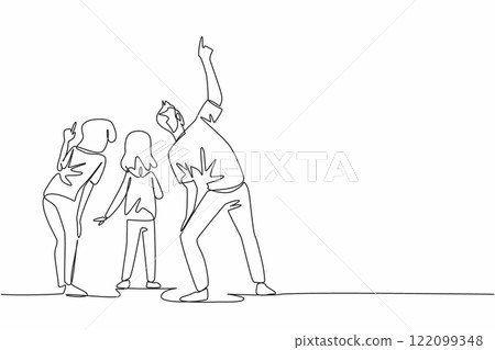 Continuous one line drawing a family gathered as the father pointed upwards. At dawn. Showing the morning star. Venus. Amazing view. Look Up at The Sky Day. Single line draw design vector illustration Continuous one line drawing a family gathered as the father pointed upwards. At dawn. Showing the morning star. Venus. Amazing view. Look Up at The Sky Day. Single line draw design vector illustration 122099348
