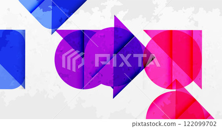 Squares, circles and triangles and grainy noisy texture. Vector Illustration For Wallpaper, Banner, Background, Card, Book Illustration, landing page 122099702