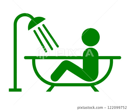 Pictogram-style illustration of a person taking a bath in a bathtub with a shower, cut out on transparent background Pictogram-style illustration of a person taking a bath in a bathtub with a shower, cut out on transparent background 122099752