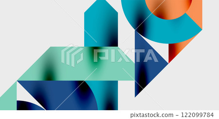 Detailed composition of circles, semicircles, and triangles with glossy effects and smooth gradients. A sleek and modern vector design for creative and tech-inspired projects 122099784