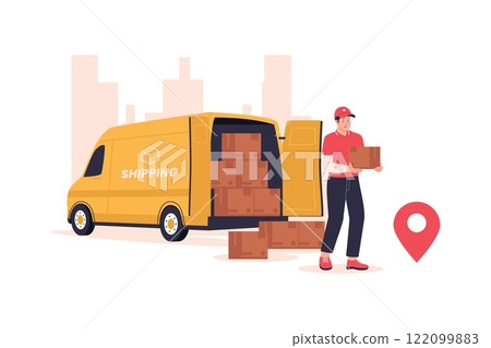 Illustration of drop off package shipping 122099883