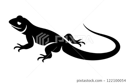 透明背景上的蜥蜴黑色剪影圖切口 122100054