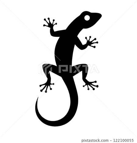 透明背景上的蜥蜴黑色剪影圖切口 122100055