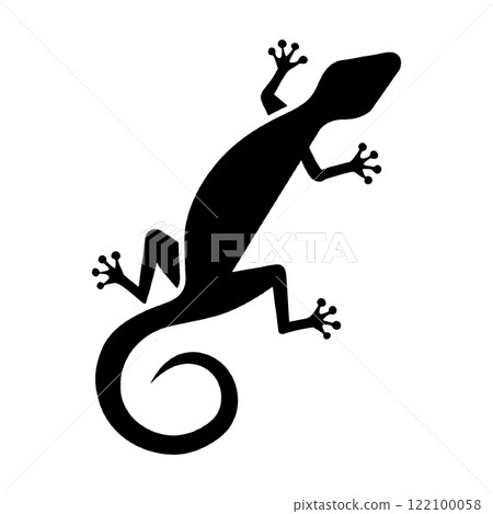 透明背景上的蜥蜴黑色剪影圖切口 122100058