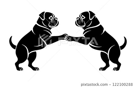 Black silhouette illustration of a bulldog shaking hands, cut out on transparent background Black silhouette illustration of a bulldog shaking hands, cut out on transparent background 122100288
