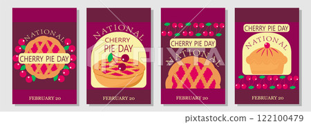 National Cherry Pie Day. Pie top view. Cooked tasty round food pastry pie desserts exact vector, cherry pie. National Cherry Pie Day. Pie top view. Cooked tasty round food pastry pie desserts exact vector, cherry pie. 122100479