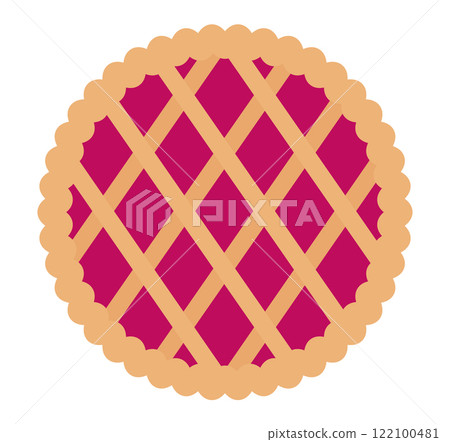 National Cherry Pie Day. Pie top view. Cooked tasty round food pastry pie desserts exact vector, cherry pie. 122100481