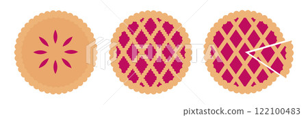 National Cherry Pie Day. Pie top view. Cooked tasty round food pastry pie desserts exact vector, cherry pie. National Cherry Pie Day. Pie top view. Cooked tasty round food pastry pie desserts exact vector, cherry pie. 122100483