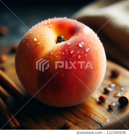 成熟的桃子覆蓋著淡水滴 122100506
