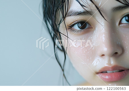 Beautiful woman with moisturized skin/skin care "AI generated image" 122100563