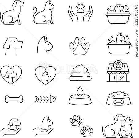 Vector dog and cat line icon set 122100569
