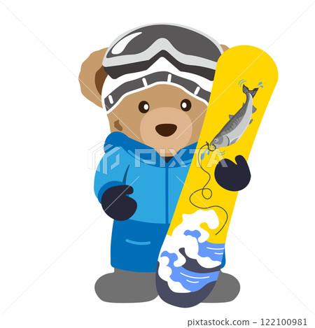 泰迪熊站在滑雪板上的插圖 122100981