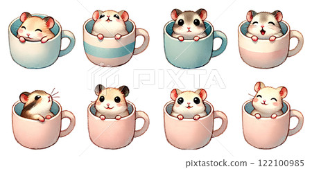 Hamster peeking out of a mug Hamster peeking out of a mug 122100985