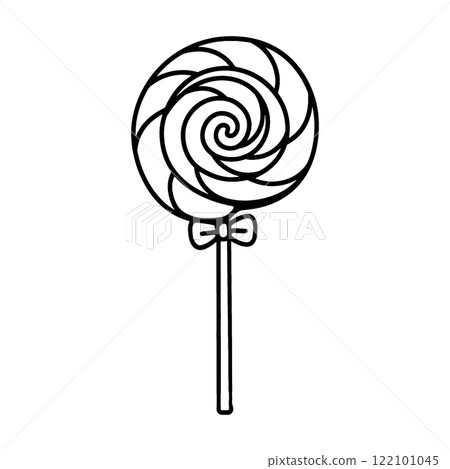 Line art illustration of a lollipop with a spiral lollipop, cut out on a transparent background Line art illustration of a lollipop with a spiral lollipop, cut out on a transparent background 122101045