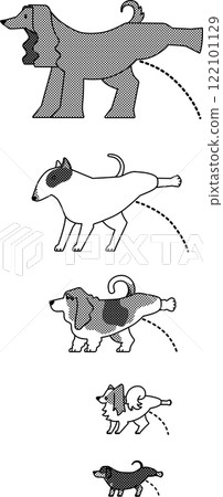 Peeing dogs (monochrome) Dachshund/Papillon/Bassett Hound/Bull Terrier/Afghan 122101129