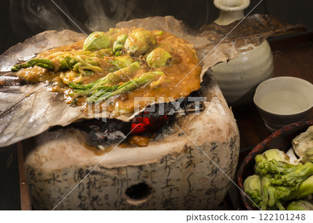 Hoba Takayama local cuisine of spring wild plants grilled with Hoba miso 122101248