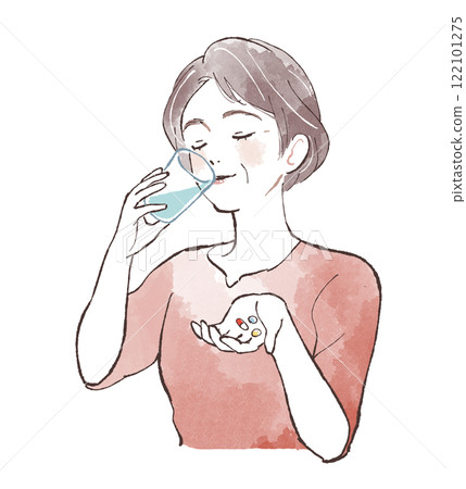 Woman taking medicine 122101275