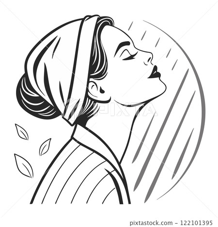 Woman's side face, vector illustration, can be used for beauty logo, black and white lines 122101395