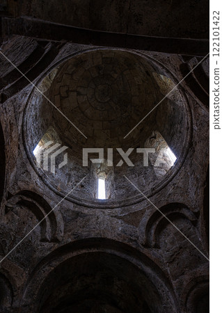 Ruins of Kvetera fortress city in the Georgian Caucasus mountains 122101422