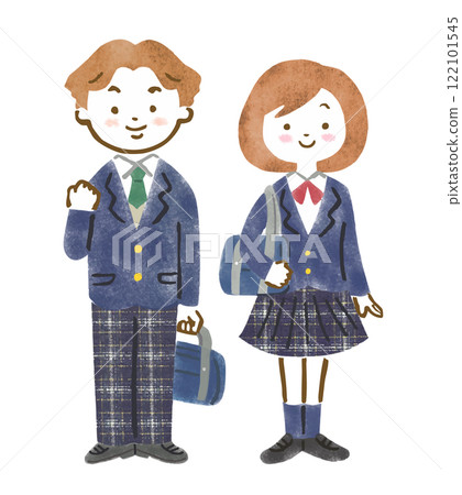Illustration of male and female students wearing uniforms (blazers) 122101545