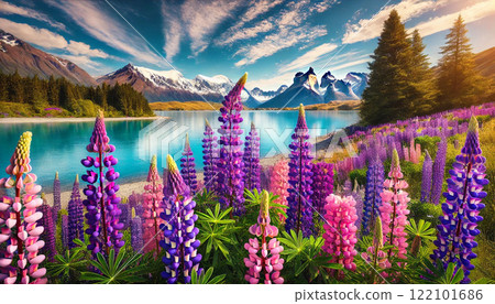 Lupine which blooms on the lakeside 122101686