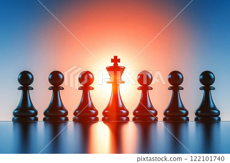 Dramatic Chess Setup Featuring Knight and King Pieces Against a Striking Dark Background Dramatic Chess Setup Featuring Knight and King Pieces Against a Striking Dark Background 122101740