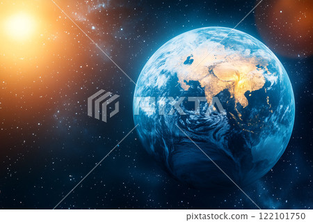 Stunning View of Earth from Space at Night Showcasing the Beauty of Our Planet in Darkness 122101750