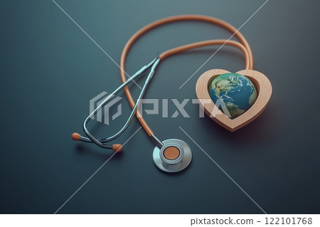 Global Health Awareness Day Concept with Stethoscope and Earth Heart Symbol 122101768