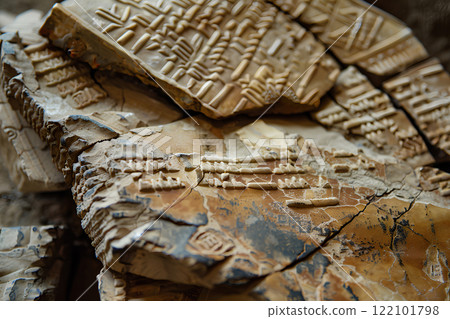 Mesopotamian civilization. Cuneiform writing on clay tablets 122101798