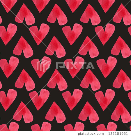 Love, passion, emotions. Seamless pattern of hand-drawn pink watercolor hearts. Sketchy illustration for Valentine's Day for wrapping paper, textiles, boxes, notebooks, notepads. Love, passion, emotions. Seamless pattern of hand-drawn pink watercolor hearts. Sketchy illustration for Valentine's Day for wrapping paper, textiles, boxes, notebooks, notepads. 122101961