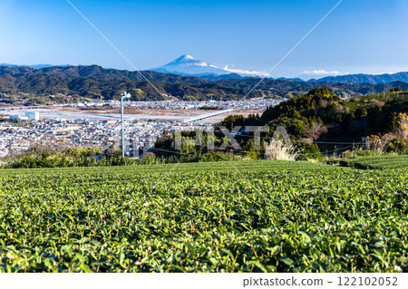 從靜岡縣島田市看到的茶田和富士山 122102052
