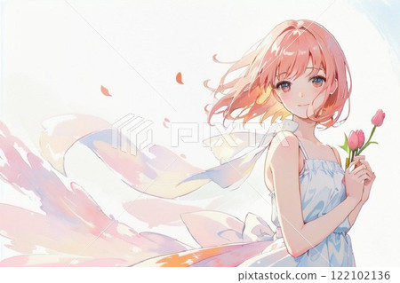 Girl with tulips watercolor style 122102136