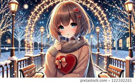 A girl holding a heartfelt gift in the midst of a beautiful night view A girl holding a heartfelt gift in the midst of a beautiful night view 122102281